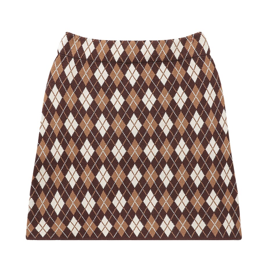 Vintage Rhombus Plaid Knitting High Waist Bodycon One Step Sweater Skirt