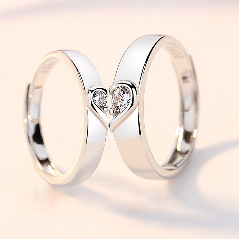 Love Heart Zircon Silver Plated Couple Ring