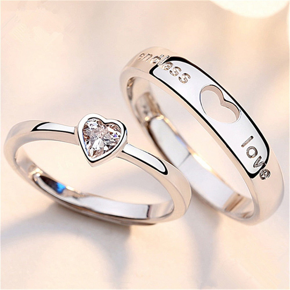 2Pcs Luxury Zircon Heart Couple Ring