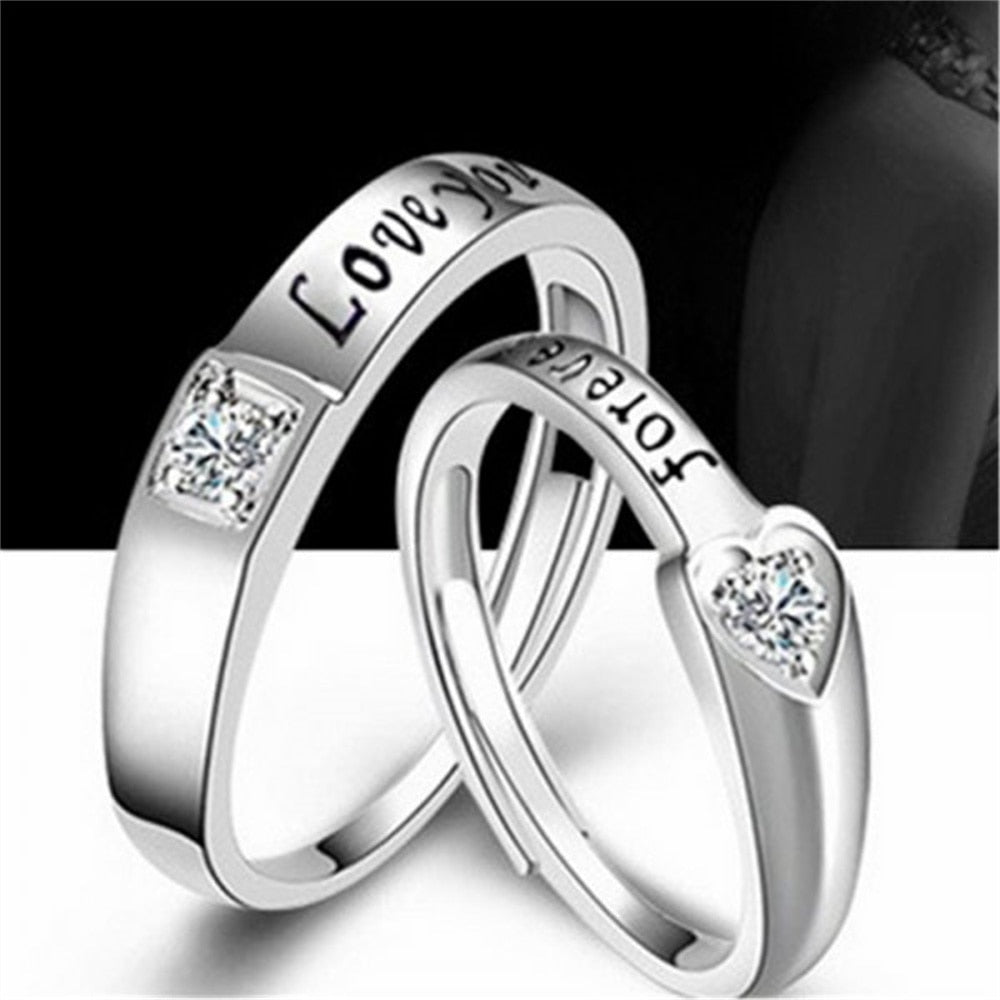 2Pcs Luxury Zircon Heart Couple Ring
