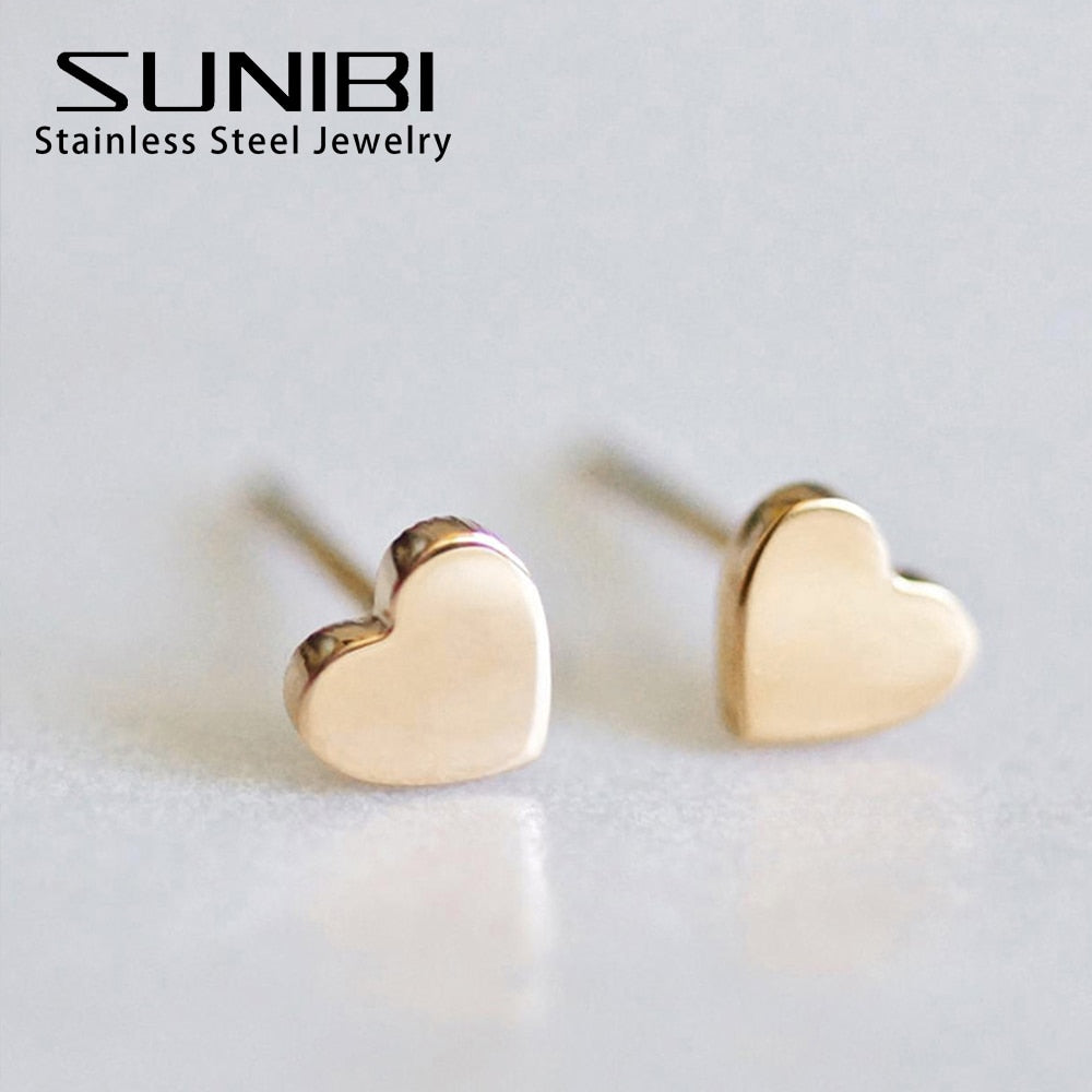 Small Heart Stainless Steel Stud Earrings for Women Girl Not Fade Gold Color Tiny Earrings Korea Fashion Jewelry Piercing Ear