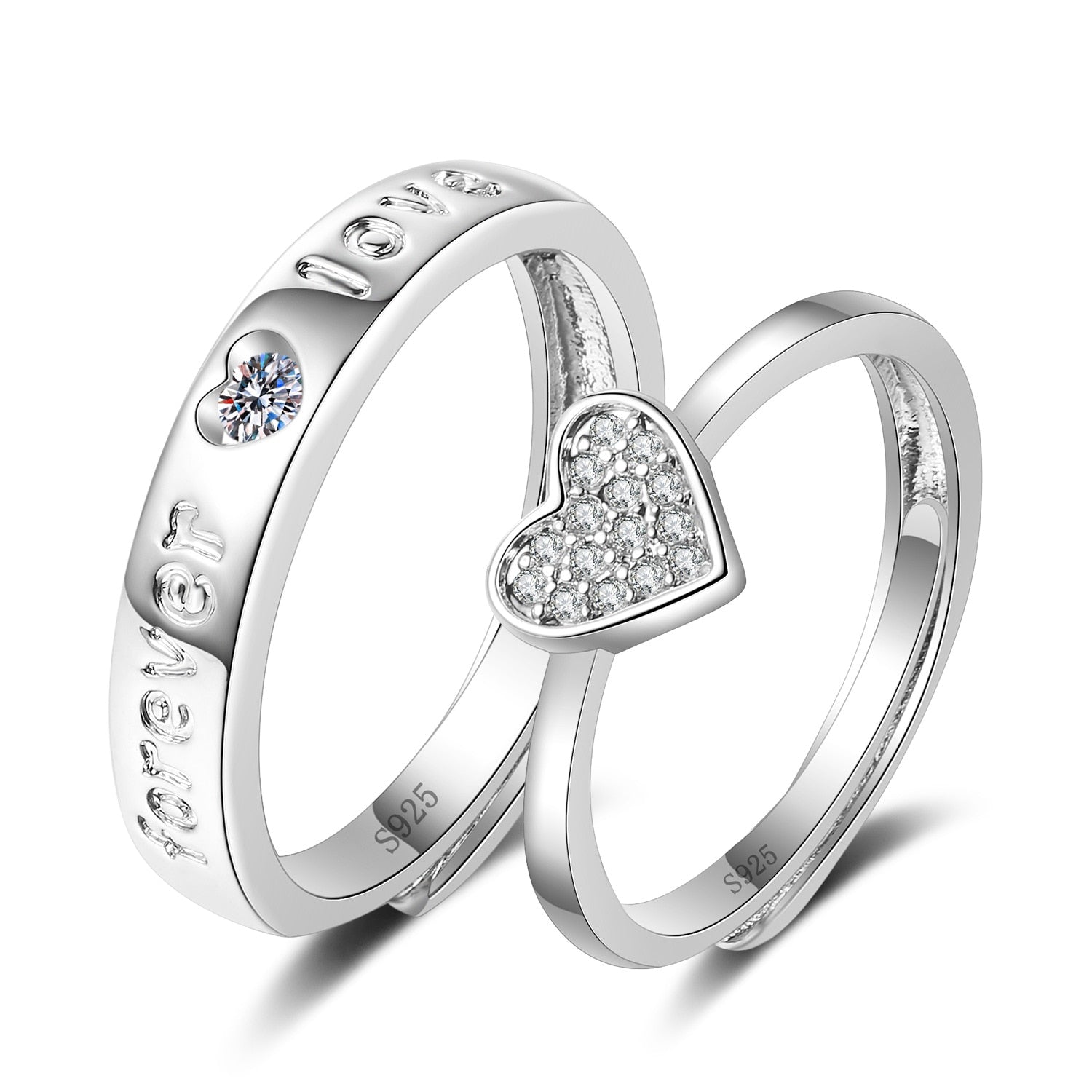 Love Heart Zircon Silver Plated Couple Ring