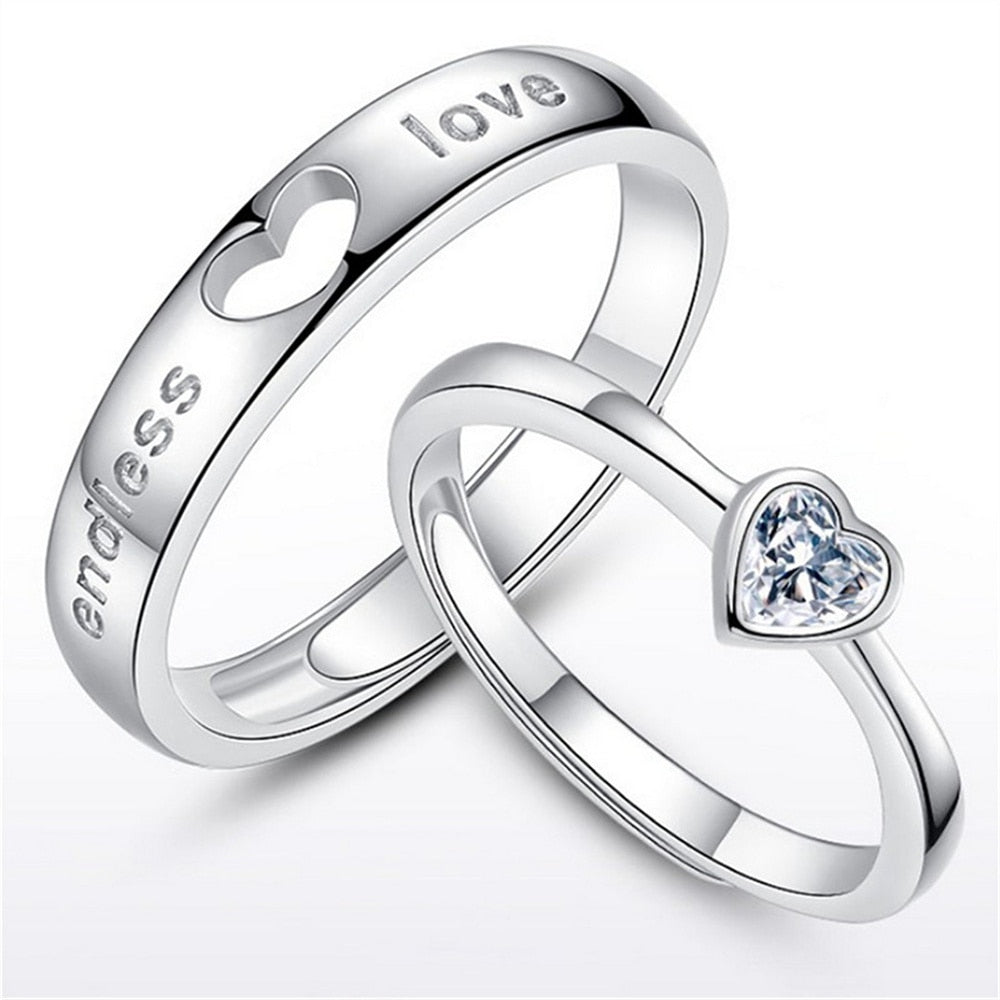 2Pcs Luxury Zircon Heart Couple Ring