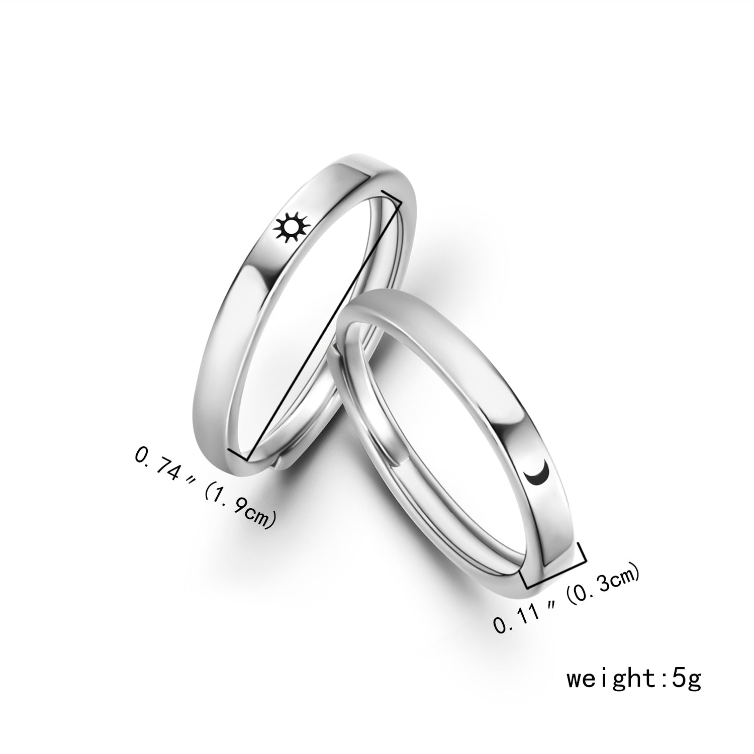 Fashion Stainless Steel Silver Plated Sun Moon Adjustable Open Ring