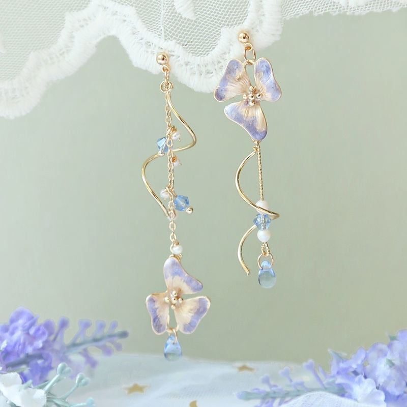 Animal Cat Cherry Blossoms Asymmetrical Earring Party Kitten Jewelry Gifts