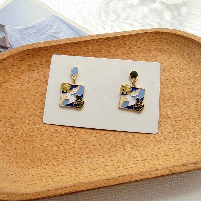 Animal Cat Cherry Blossoms Asymmetrical Earring Party Kitten Jewelry Gifts
