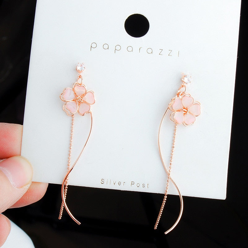 Animal Cat Cherry Blossoms Asymmetrical Earring Party Kitten Jewelry Gifts