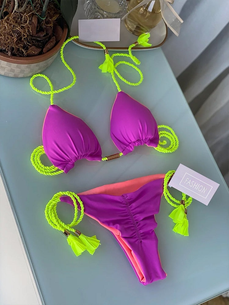 Miyouj Thong Bikini Set 2022 Blue Color Swimsuit Woman Sexy Bathing Suits Two Piece Bikinis Triangle Bandage Female Beachwear