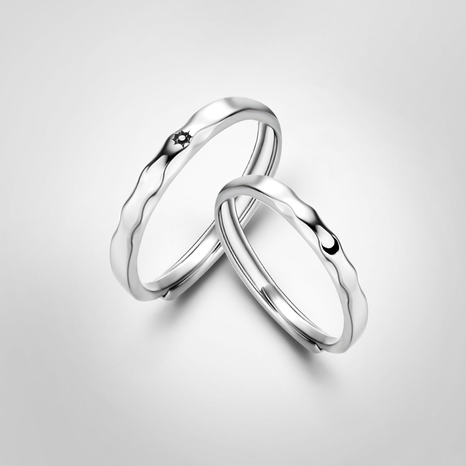 Fashion Stainless Steel Silver Plated Sun Moon Adjustable Open Ring