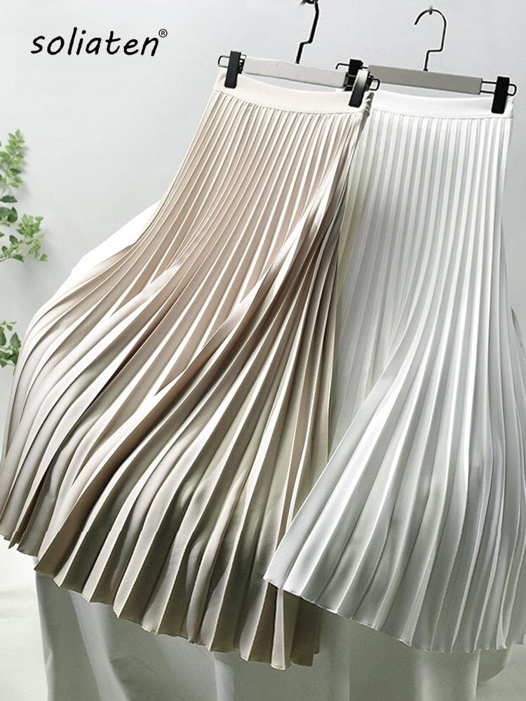 Elegant Chic Solid Pleated High Waist Skirt