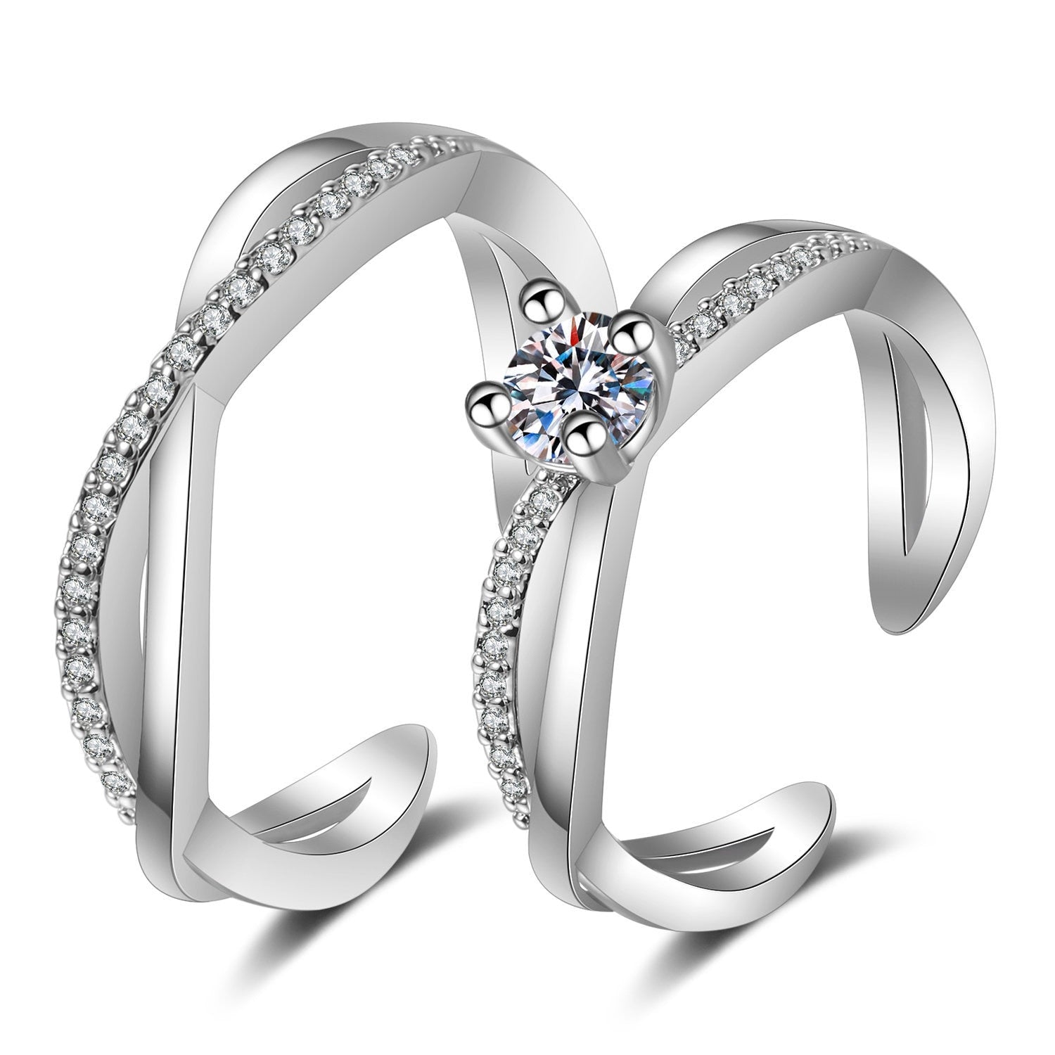 Love Heart Zircon Silver Plated Couple Ring - Jeglowstore