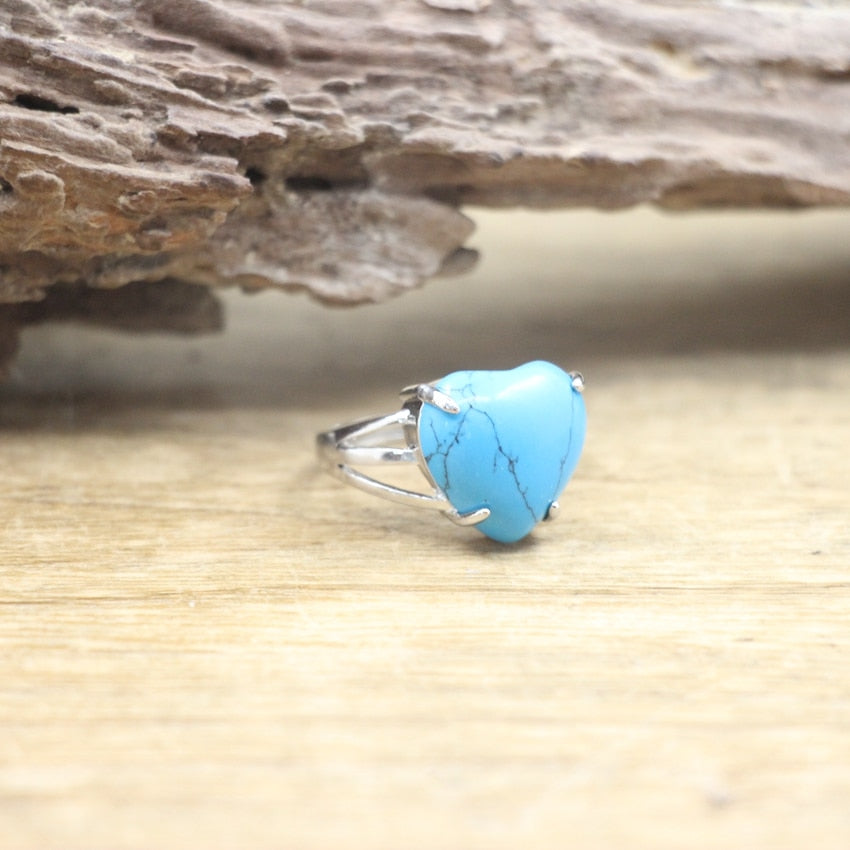 Heart Gems Stone Quartz Adjustable Ring