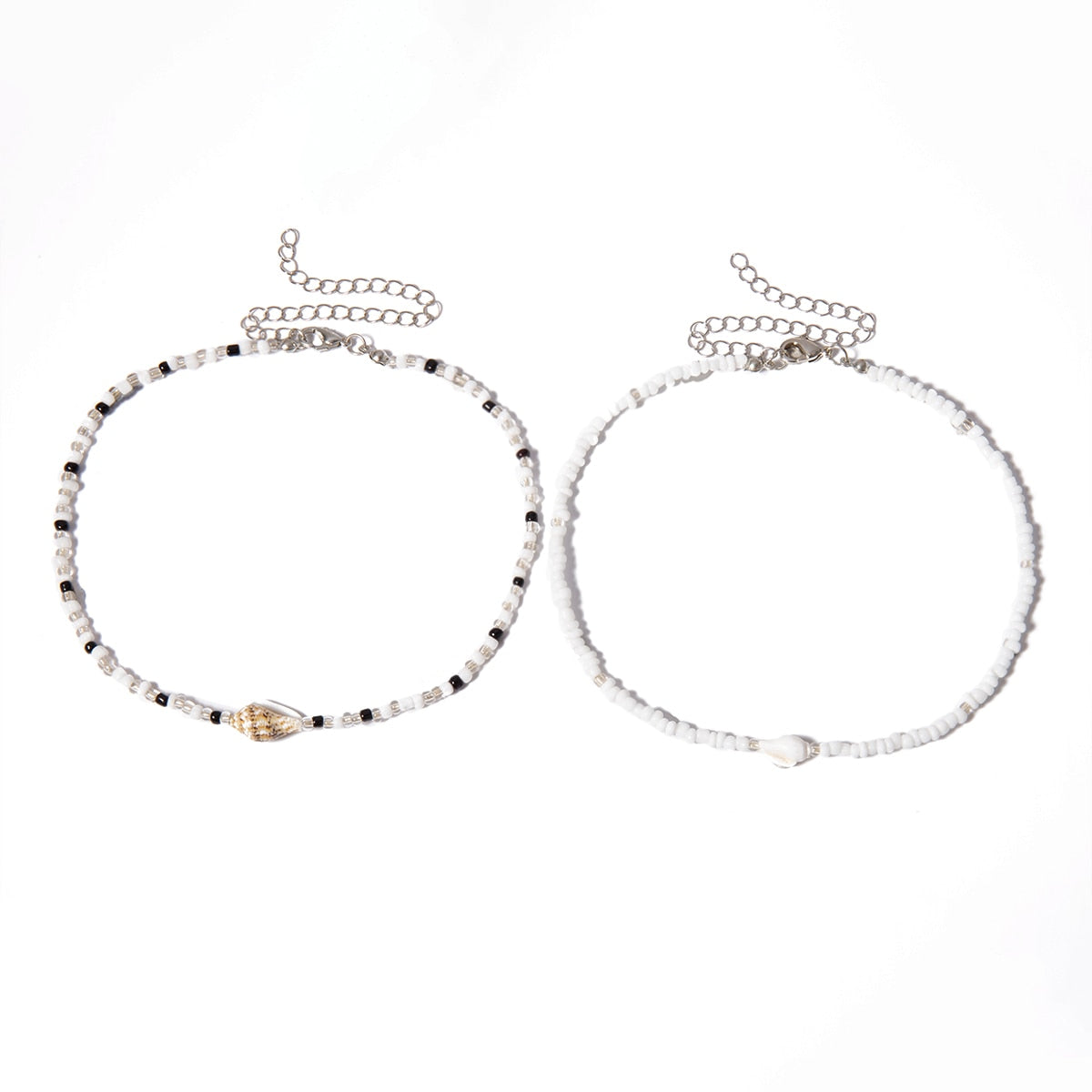 SHIXIN Separable 2 Layered White/Black Beads Necklaces