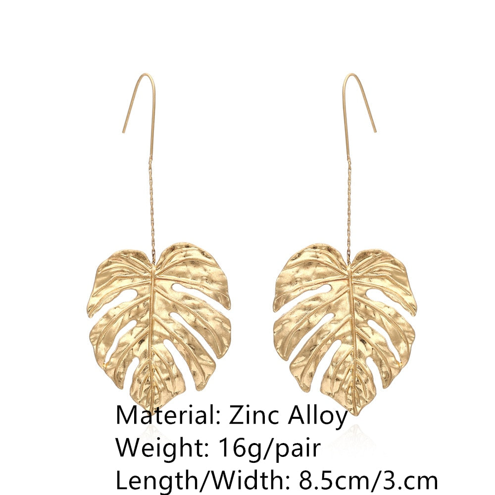 Retro Golden Metal Leaf Stud Earrings