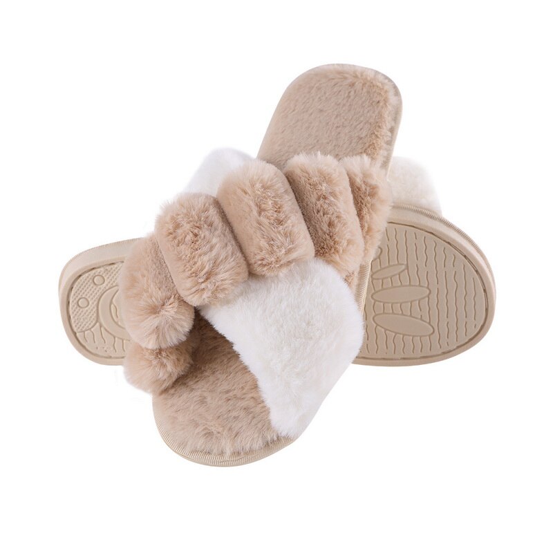 Furry Slippers Soft Plush Cross Faux Fur Shoes