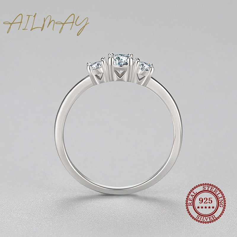 Ailmay Real 925 Sterling Silver Sparkling AAAAA Zircon Stackable Ring
