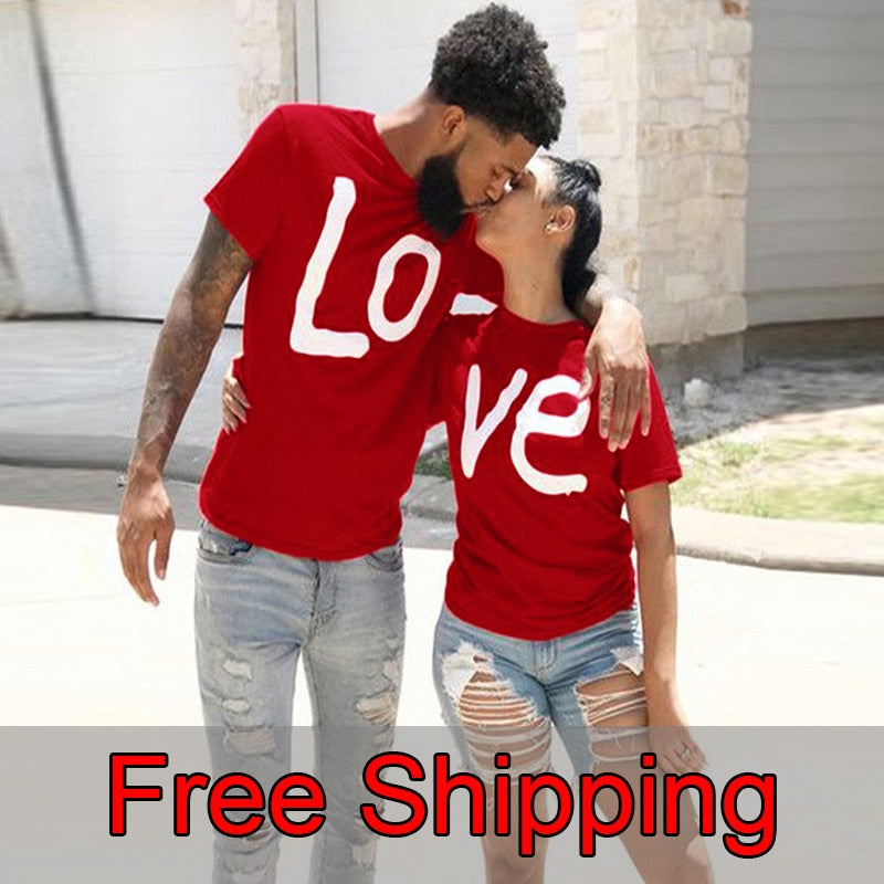 Couple T-shirt Summer Couple LOVE Printed Clothes Couple Tshirt