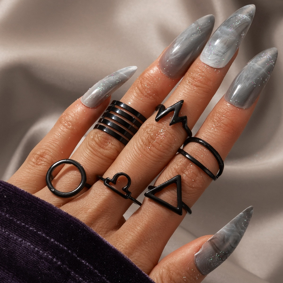 14 Pcs/Set Neo-Gothic Mixed Feather Elephant Star Moon Sun Ring