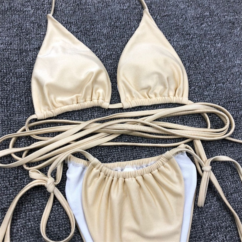 Bandage Solid Brazilian Thong Bikini Swimwear