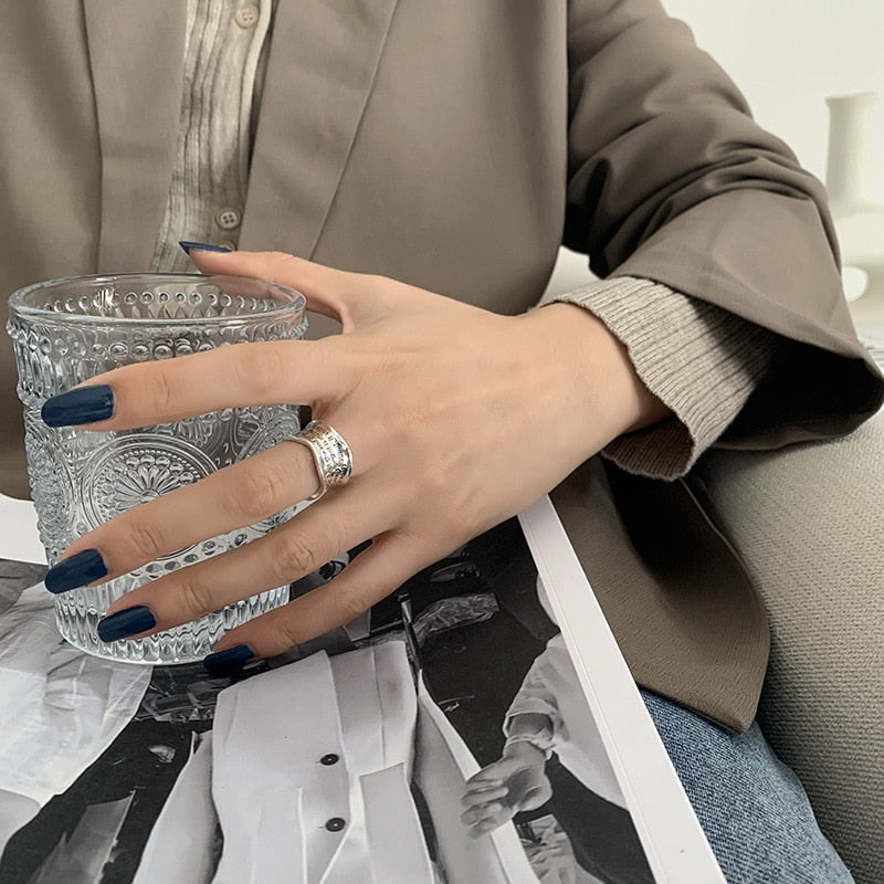 XIYANIKE Silver Color Wavy Pattern Letters Simple Open Ring