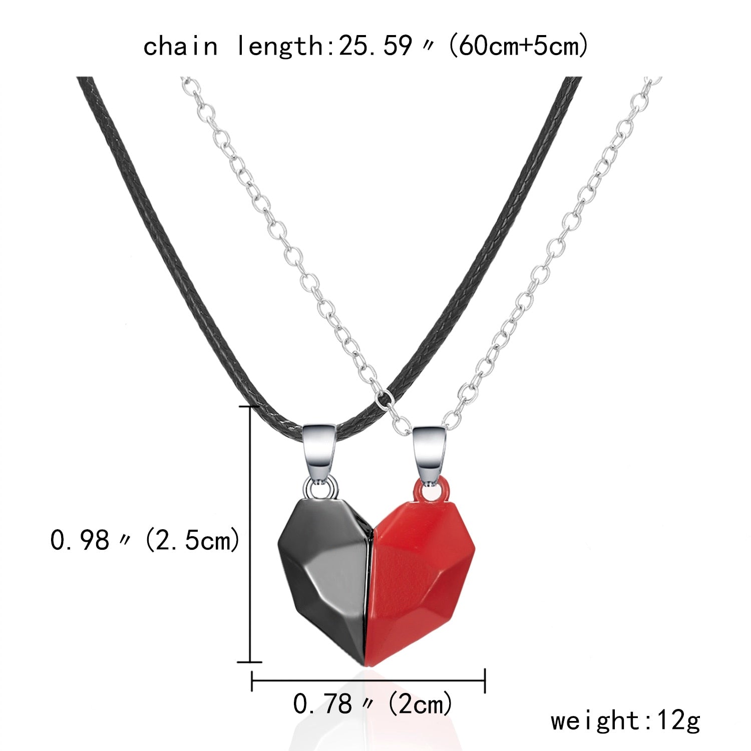 2Pcs Magnetic Heart Couple Necklace