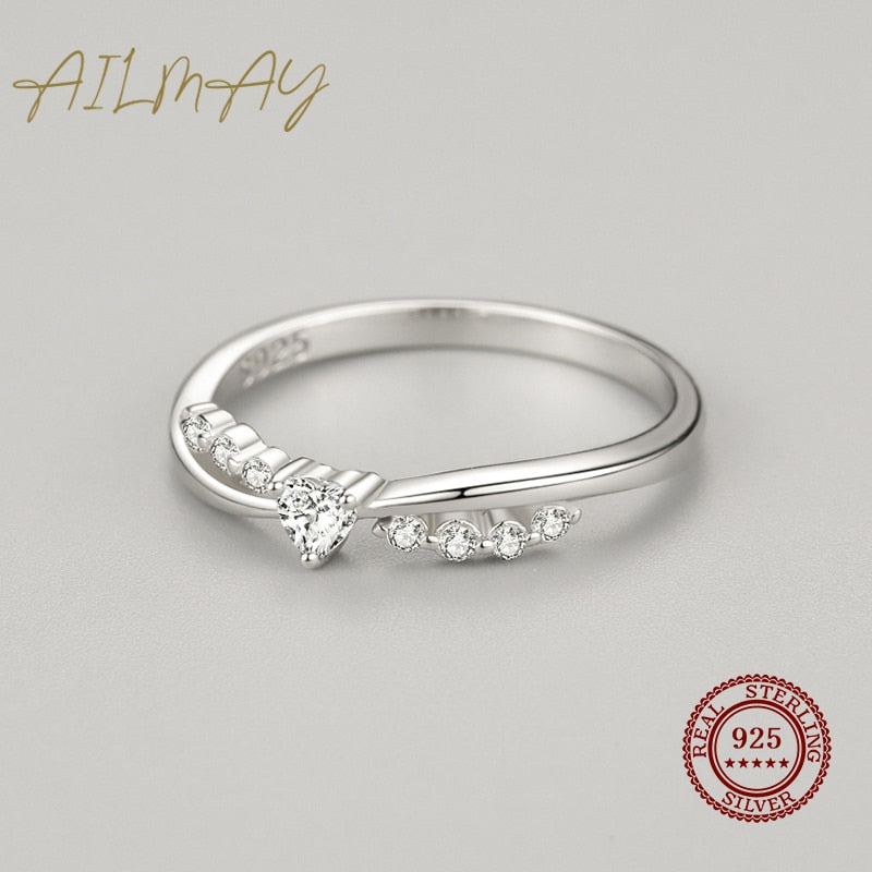 Ailmay 925 Sterling Silver Elegant Sparkling Cubic Zirconia Heart Finger Ring