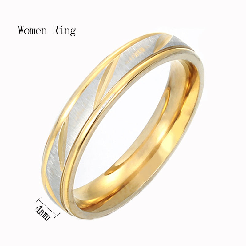 Spark Titanium Steel Personalize Engrave Lovers Couple Rings Gold Wave Charms Wedding Engagement Ring for Women Men Jewelry Gift