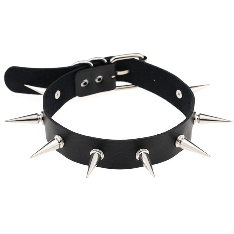Emo Spike Collar Leather Studded Rivets Chocker Necklace