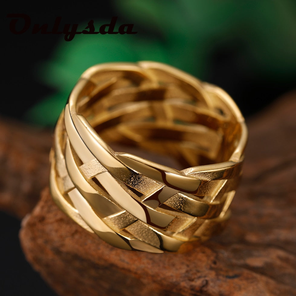 Onlysda Vintage Weave Viking Symbols Stainless Steel Men Ring