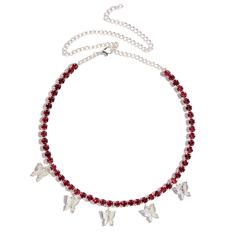 Gold Silver Color Butterfly Pendant Necklace Female Shiny Crystal Clavicle Chain Necklace