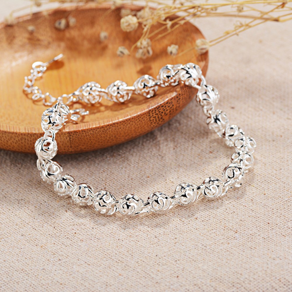 Fine Pretty lovely Hollow ball Chain 925 sterling Silver Bracelet