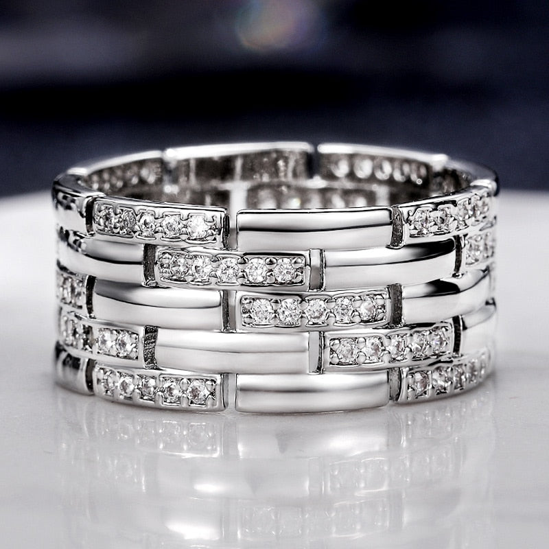 Huitan Luxury Silver Color Shiny CZ Ring