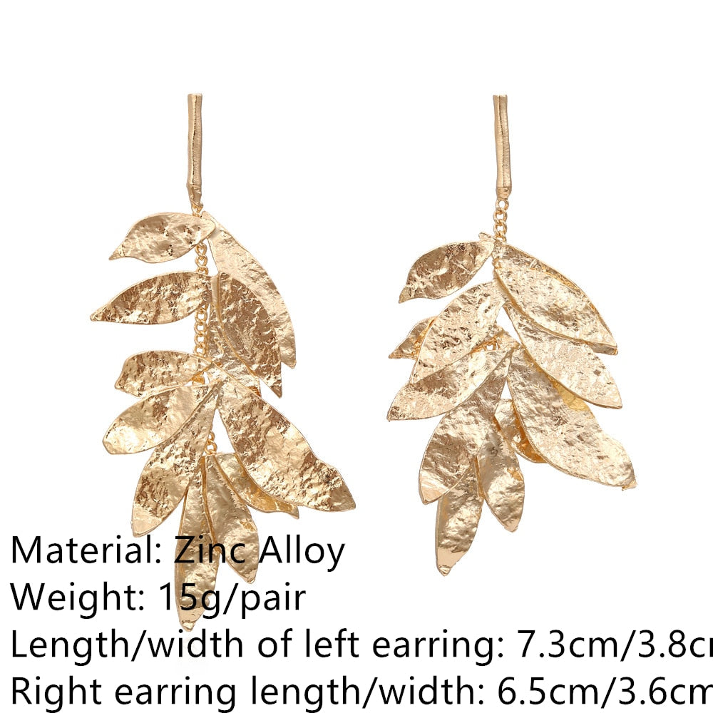 Retro Golden Metal Leaf Stud Earrings