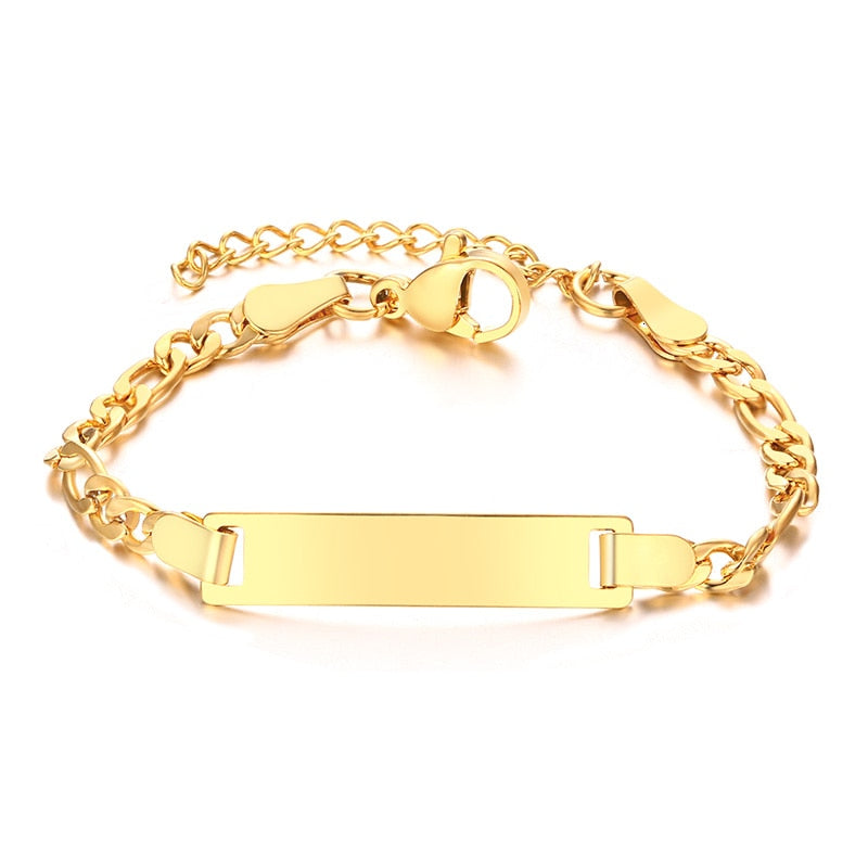 Personalize Baby Name Chain Smooth Bangle Link Gold Tone Bracelet
