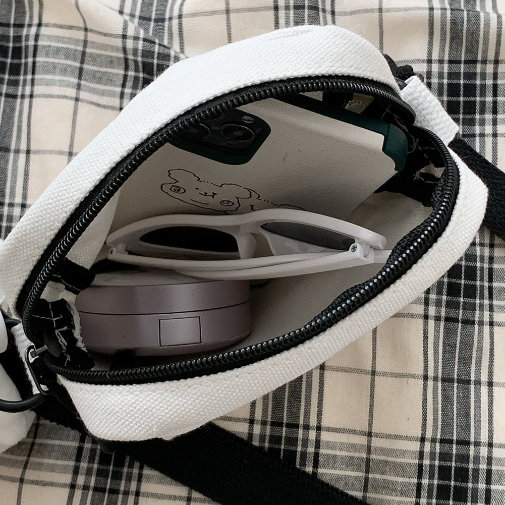 Fashion Women Canvas Solid Color Zipper Small Crossbody Pouch