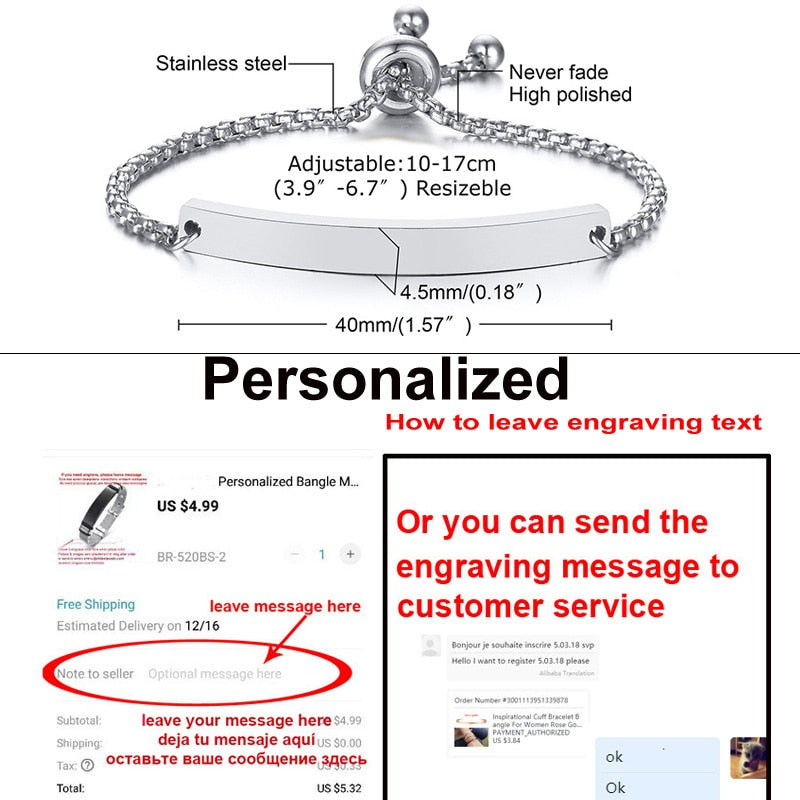 Personalize Baby Name Chain Smooth Bangle Link Gold Tone Bracelet