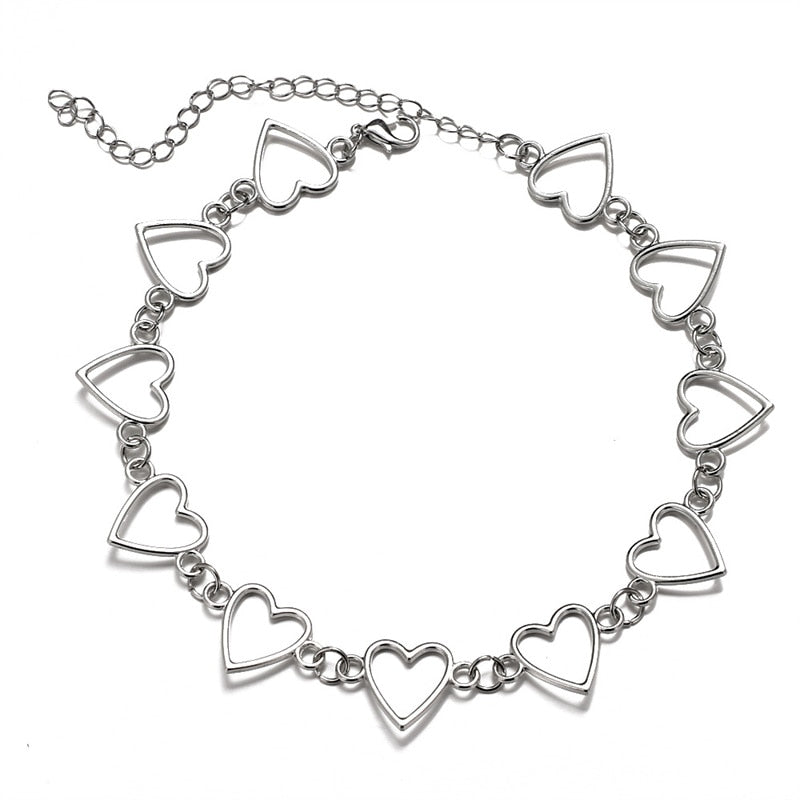 Kpop Vintage Metal Heart Neck Chains Choker Grunge Necklaces