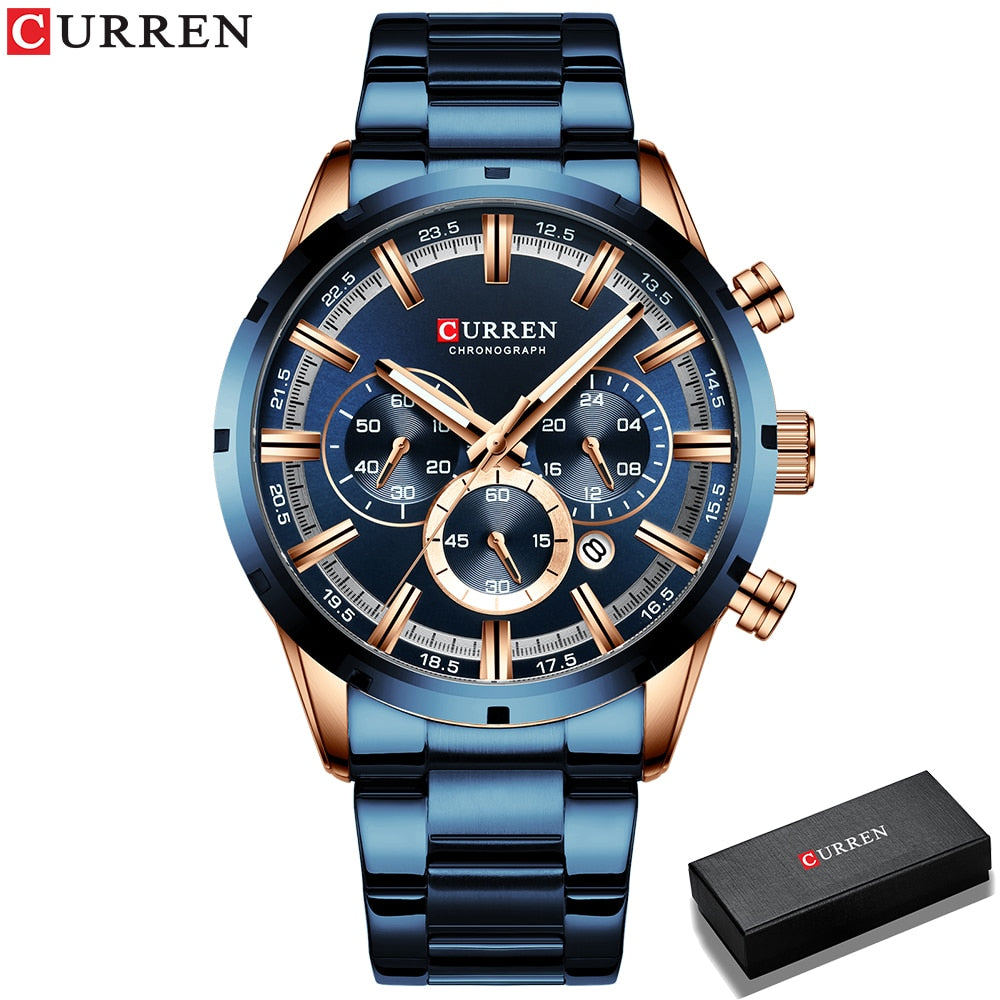 Blue Dial Stainless Steel Band Date Mens Watch