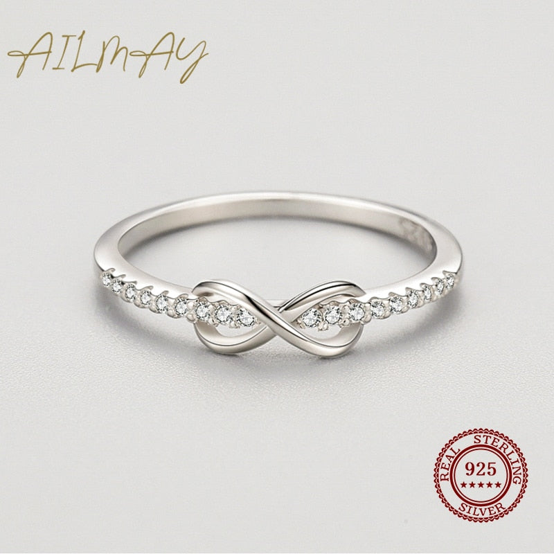 Ailmay Real 925 Sterling Silver Infinity Love Infinite CZ Ring