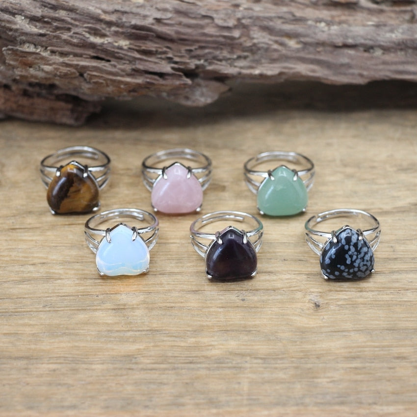 Heart Gems Stone Quartz Adjustable Ring