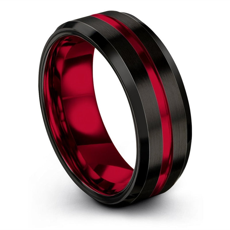 FDLK Fashion 8MM Men's Stainless Steel Beveled Edge Ring