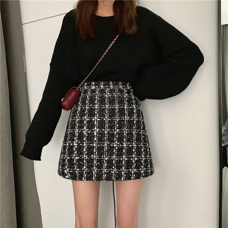 Flectit Fall Winter Plaid Thick Woolen Glitte Skirt