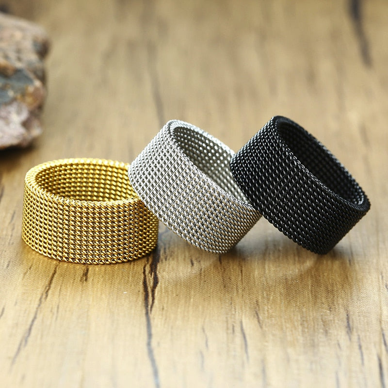 MENS MODERN STAINLESS STEEL MESH BAND RING