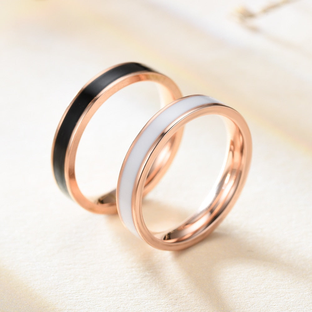 Classic Black White Ceramic Titanium Steel Lovers Simple Finger Ring