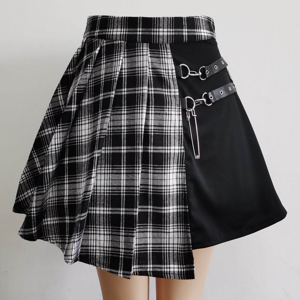 Irregular Asymmetric Cutout High Waist Mini Pleated Skater Skirt