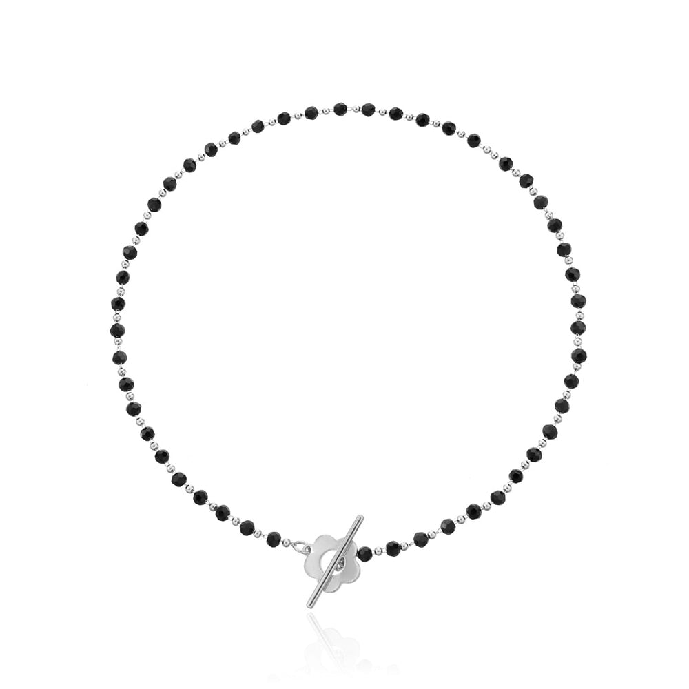 SUMENG Luxury Flower Lariat Black Crystal Glass Bead Chain Choker Necklace