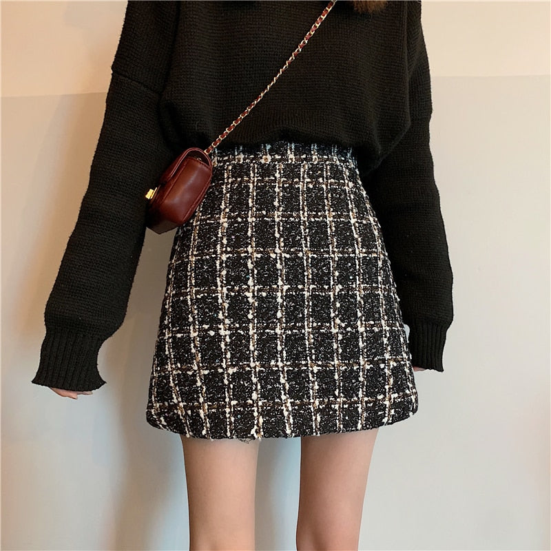 Flectit Fall Winter Plaid Thick Woolen Glitte Skirt