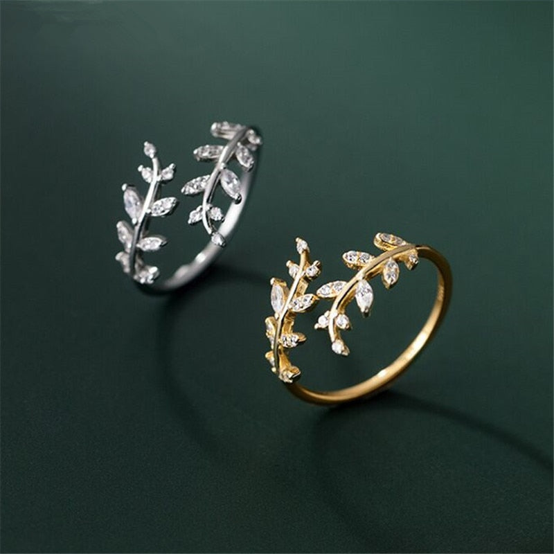 VENTFILLE 925 Sterling Silver small leaves micro-insert opening ring