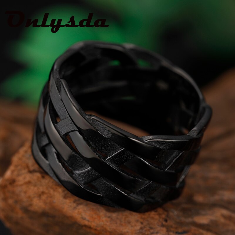 Onlysda Vintage Weave Viking Symbols Stainless Steel Men Ring