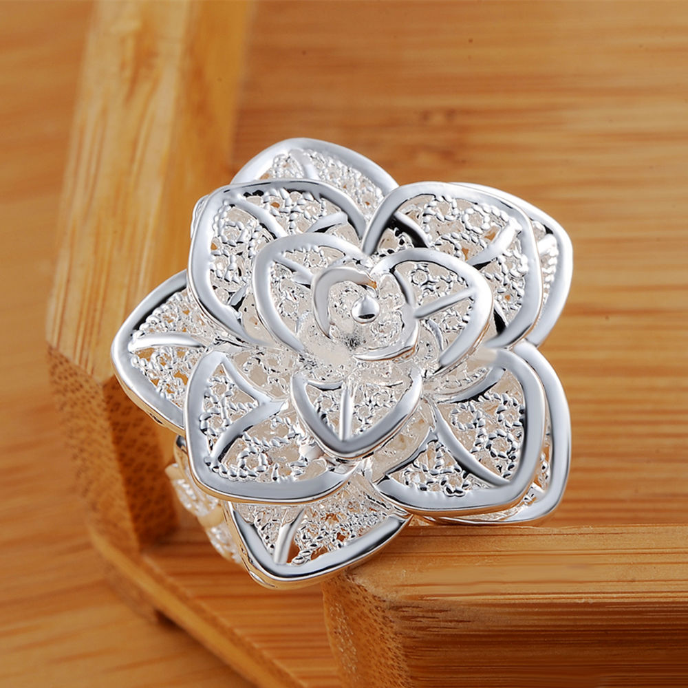 DOTEFFIL 925 Sterling Silver Opening Three-Tiered Flower Ring